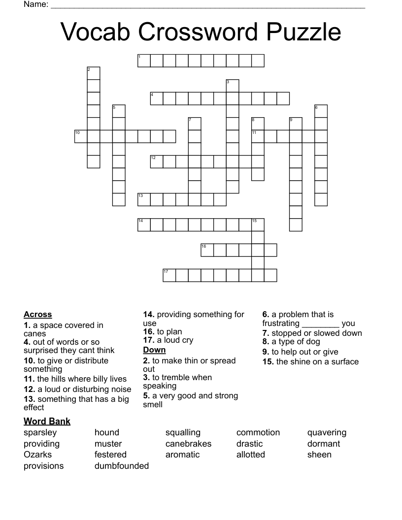 Vocab Crossword Puzzle