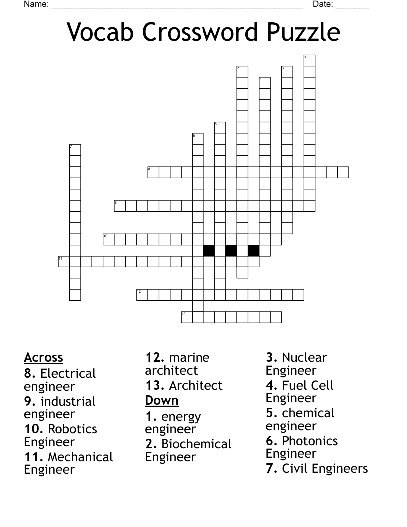 Vocab Crossword Puzzle