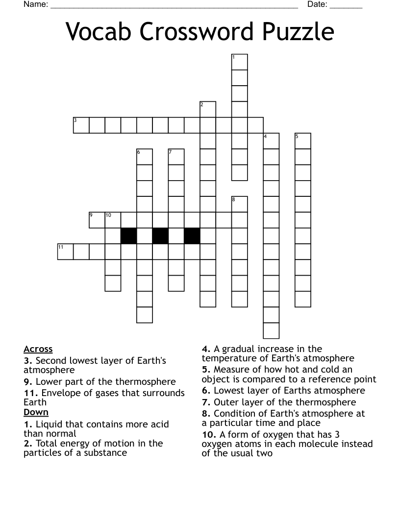 Vocab Crossword Puzzle