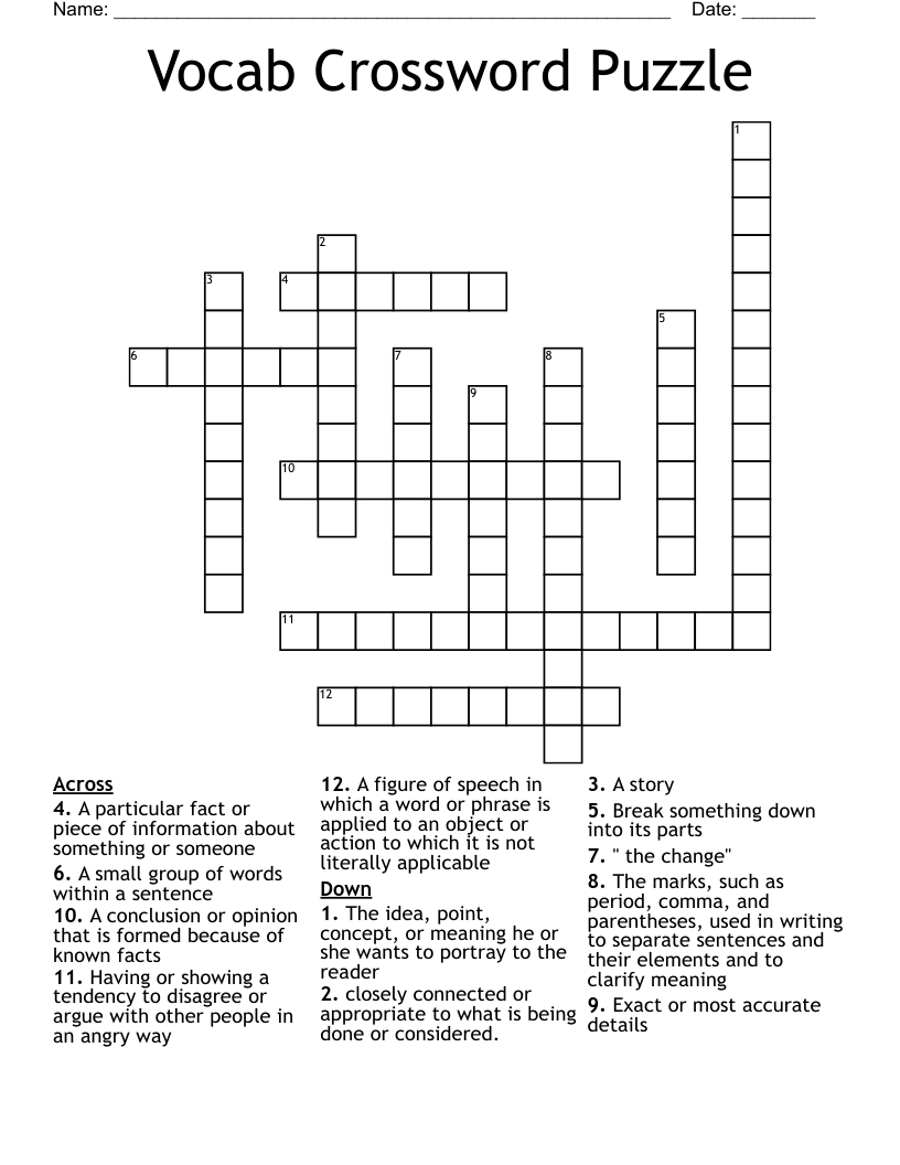 Vocab Crossword Puzzle