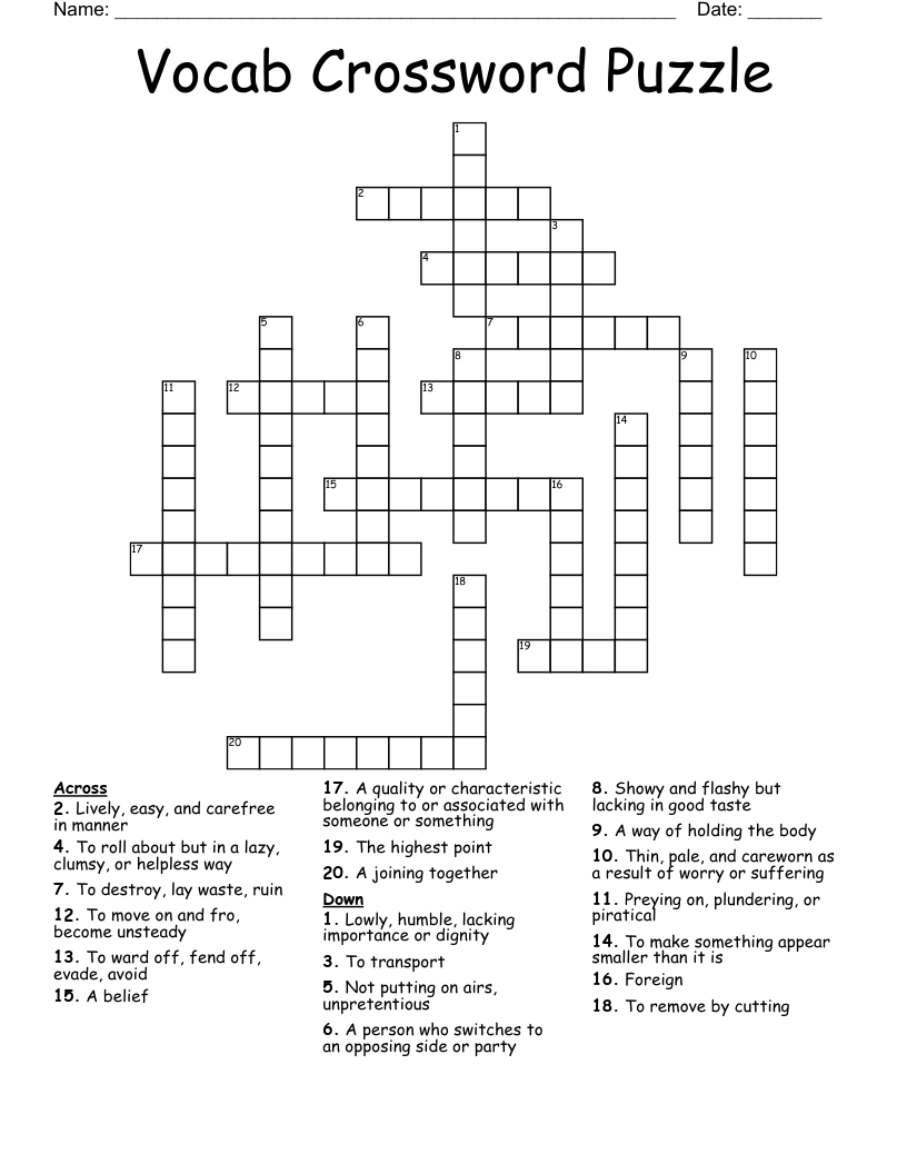 Vocab Crossword Puzzle