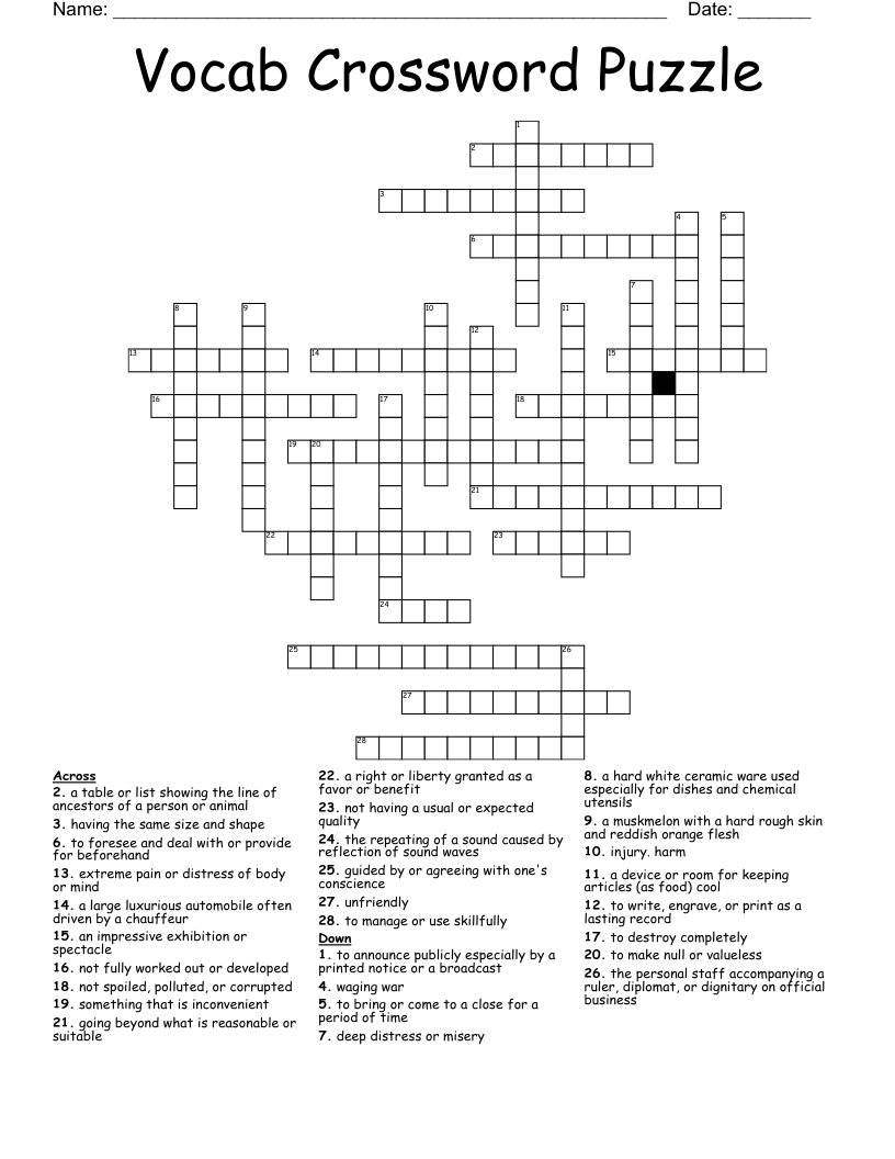 Vocab Crossword Puzzle