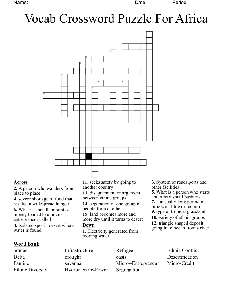Vocab Crossword Puzzle For Africa