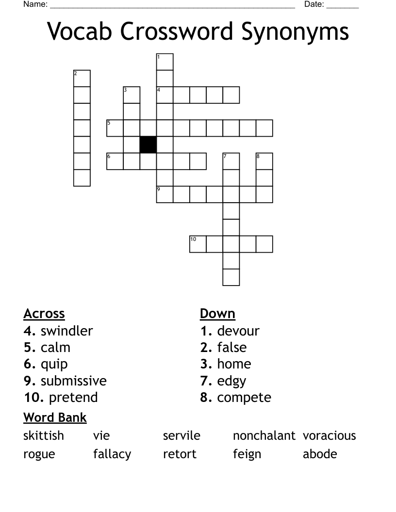 Vocab Crossword Synonyms