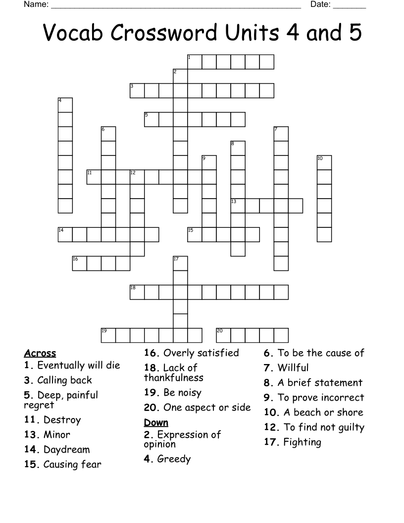 Vocab Crossword Units 4 and 5