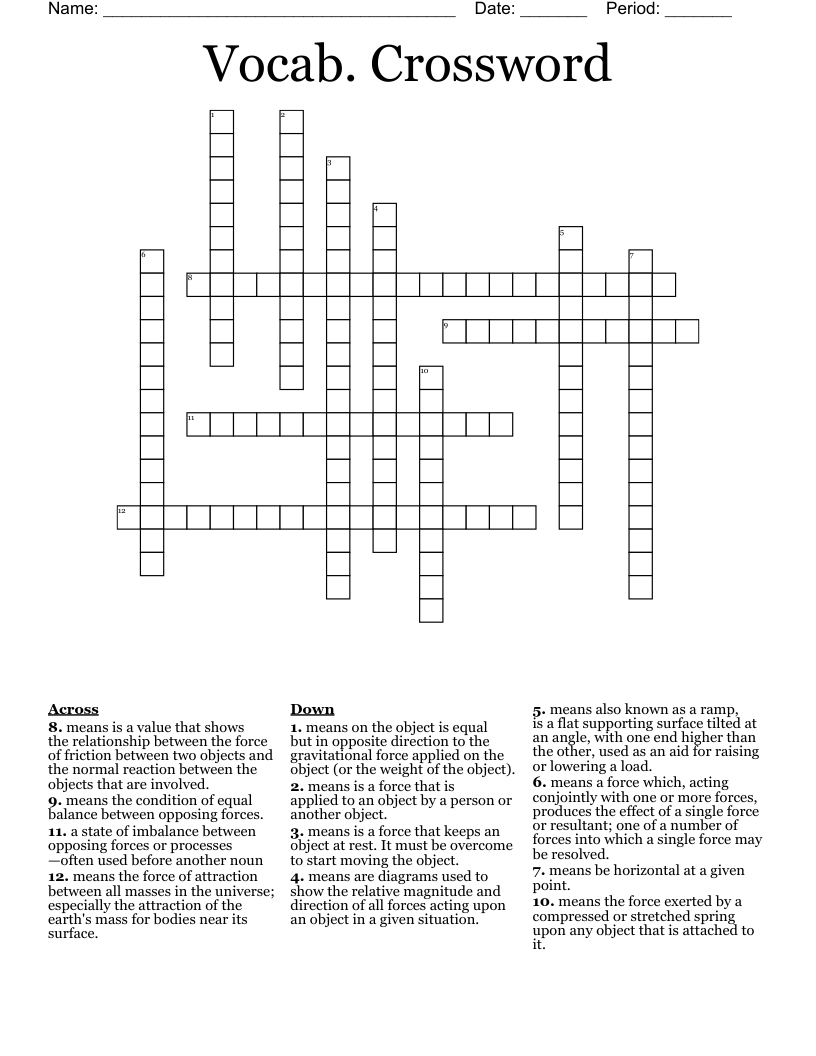 Vocab. Crossword 