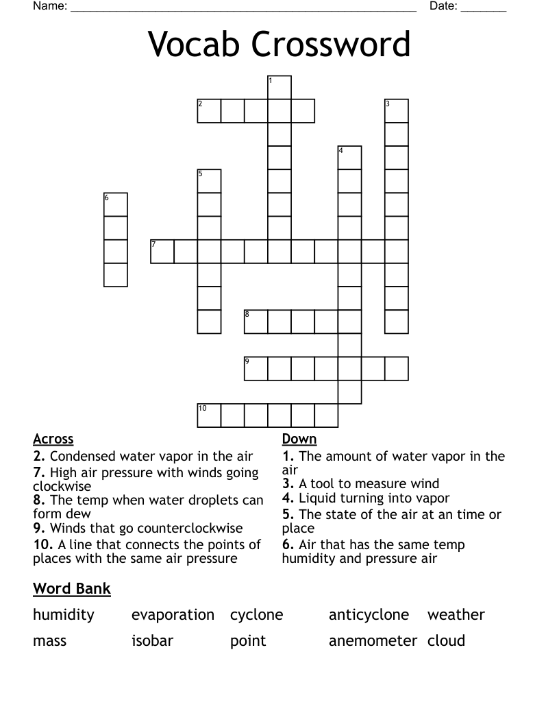 Vocab Crossword 