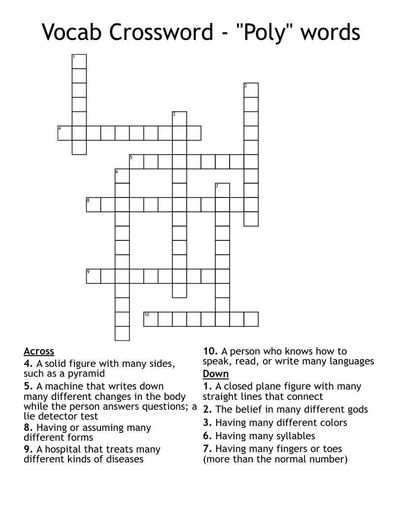 Vocab Crossword - "Poly" words