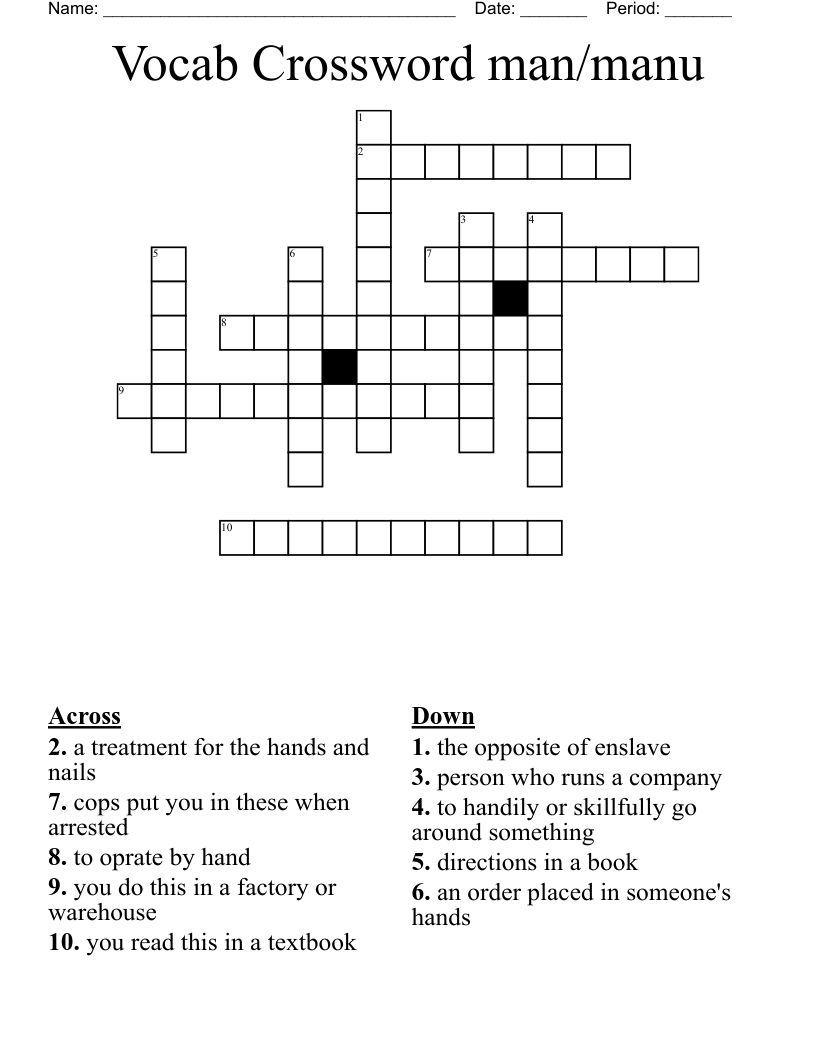 Vocab Crossword man/manu