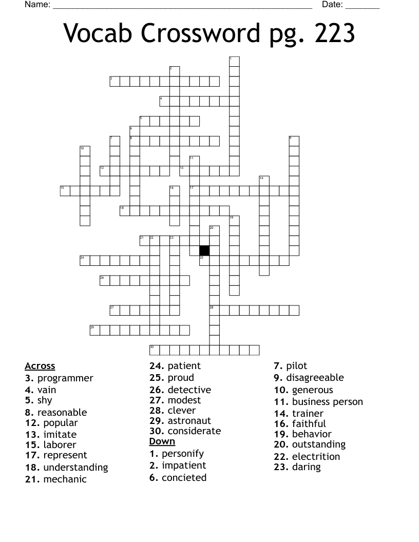 Vocab Crossword pg. 223