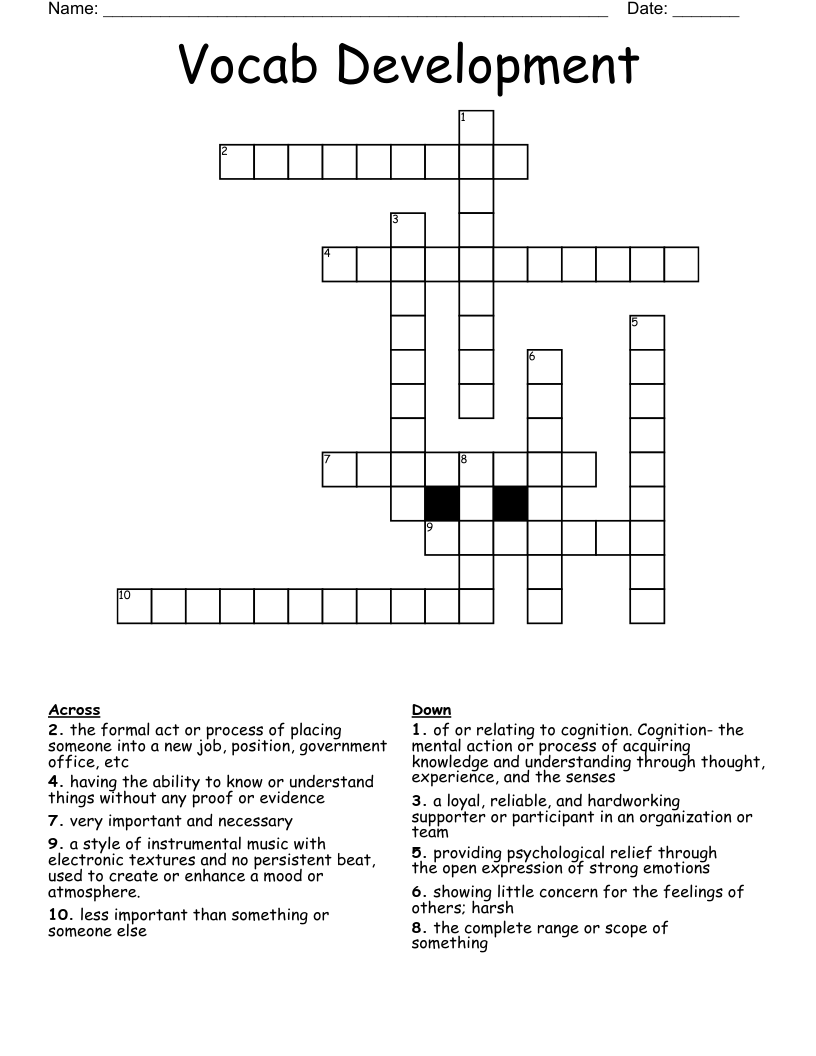 Vocab Development Crossword