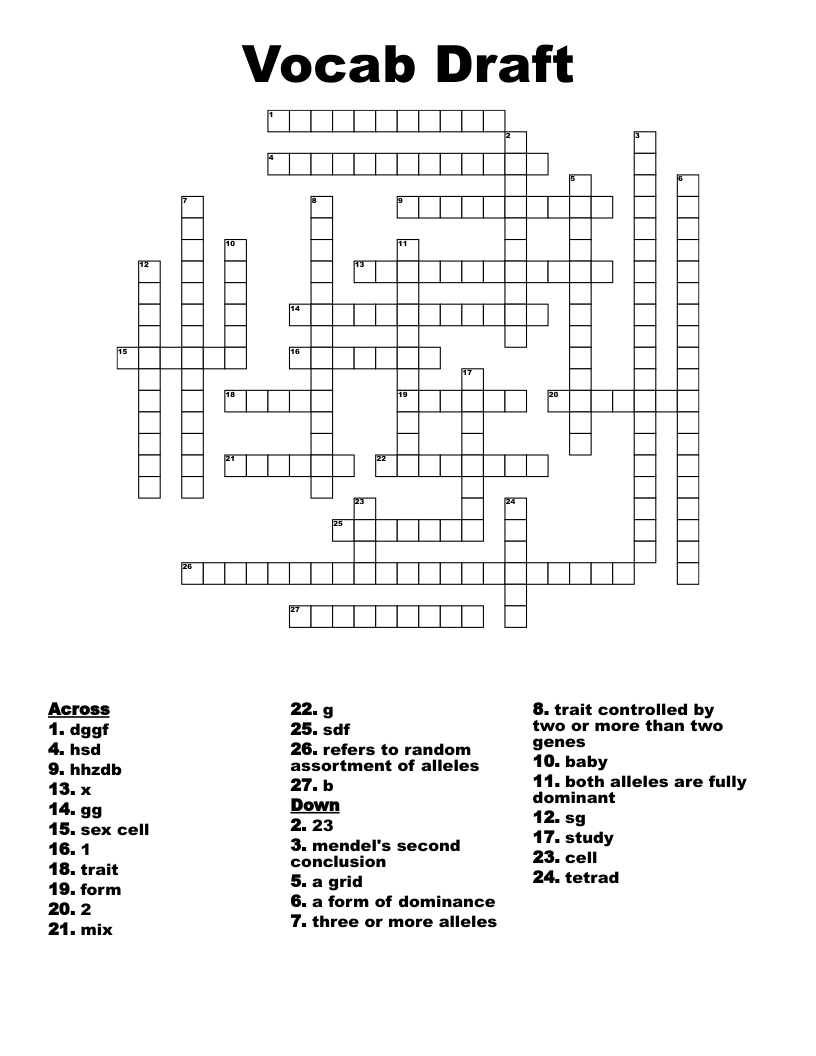 Vocab Draft Crossword
