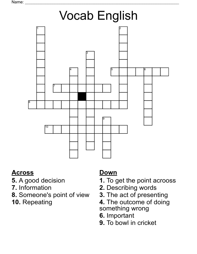 Vocab English Crossword