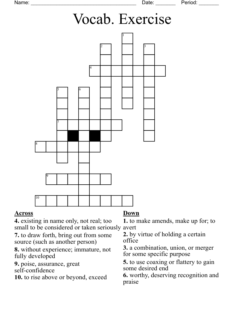 Vocab. Exercise Crossword