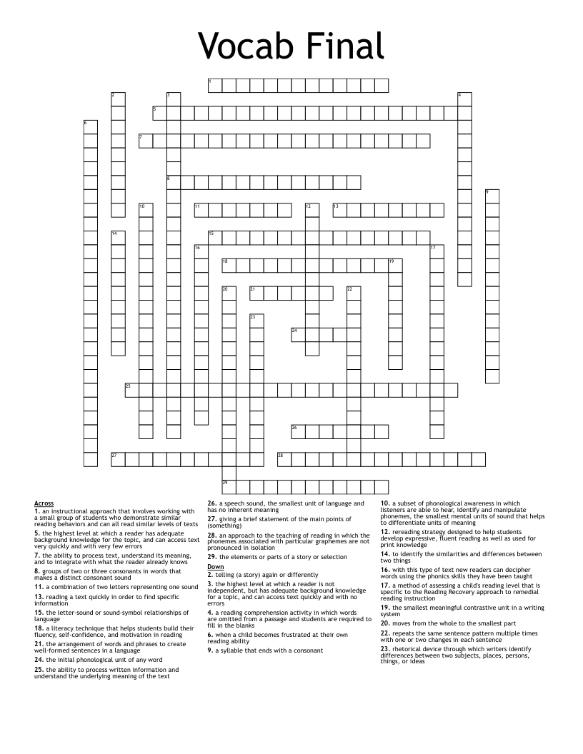 Vocab Final Crossword