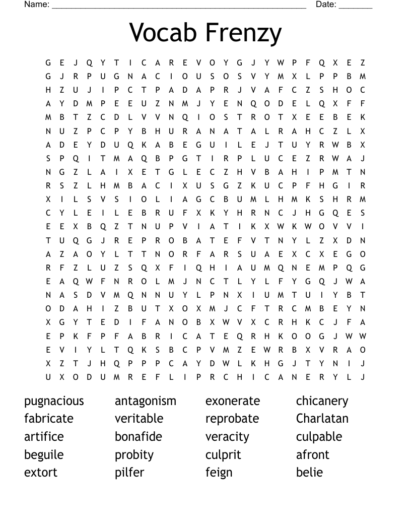 Vocab Frenzy Word Search