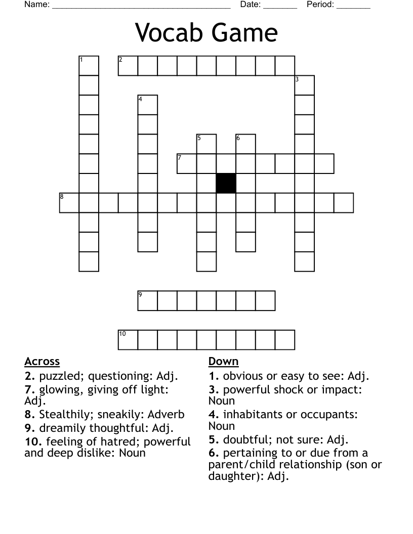 Vocab Game Crossword