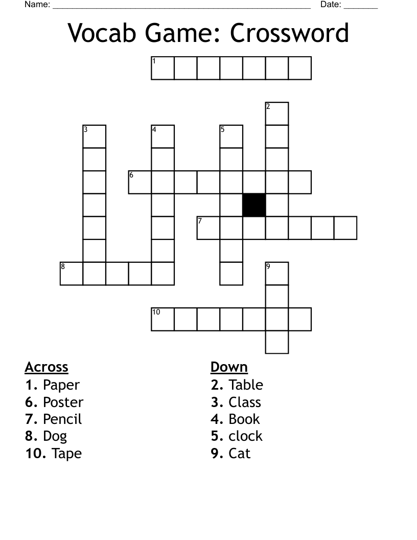 Vocab Game: Crossword
