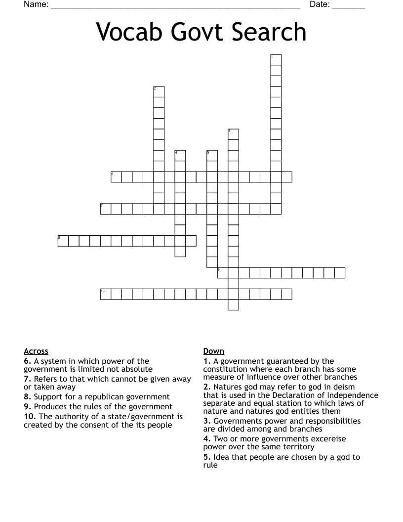 Vocab Govt Search Crossword