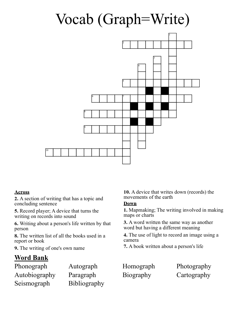 Vocab (Graph=Write) Crossword