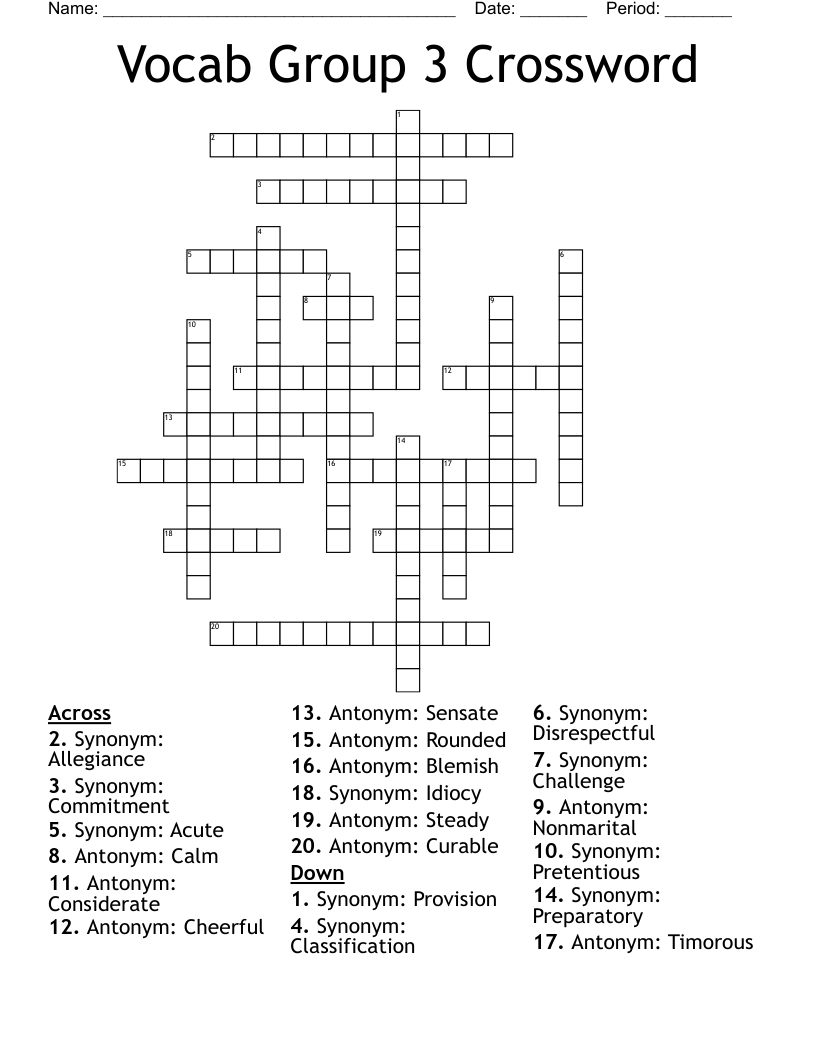 Vocab Group 3 Crossword