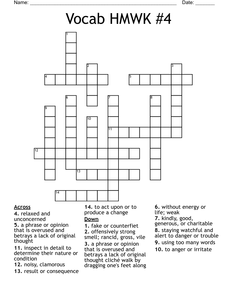 Vocab HMWK #4 Crossword