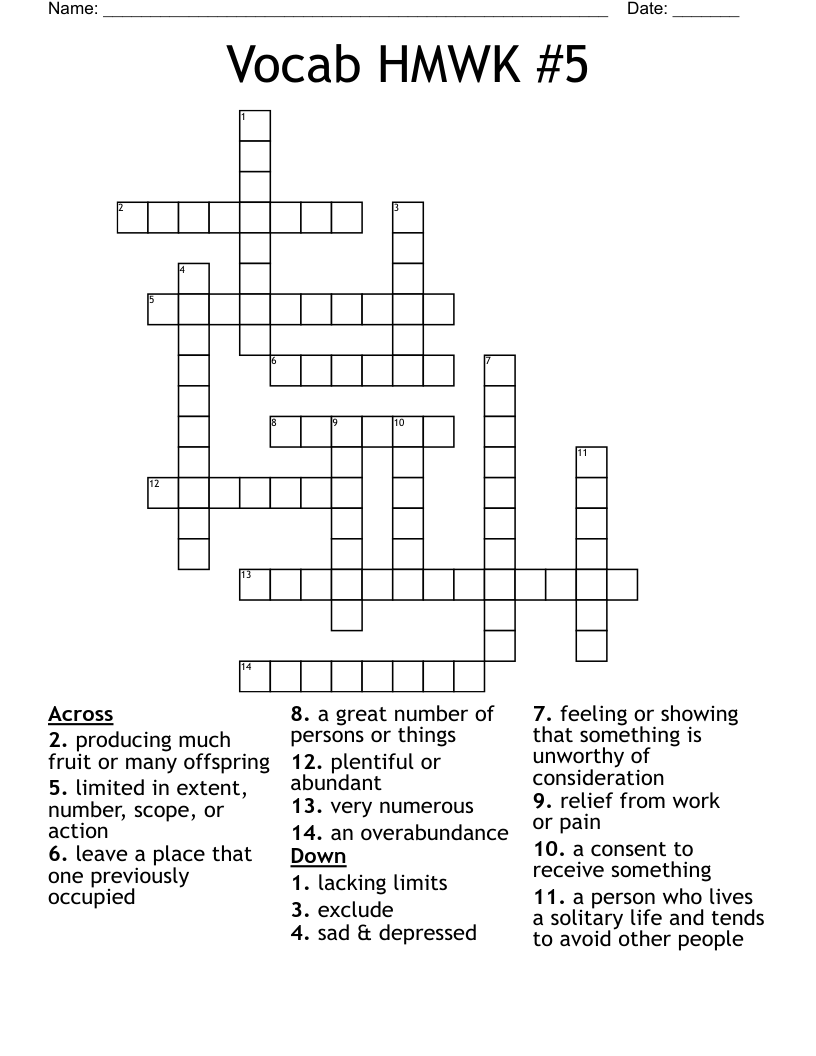 Vocab HMWK #5 Crossword