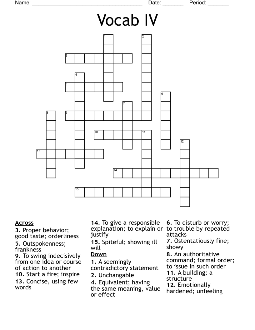 Vocab IV  Crossword