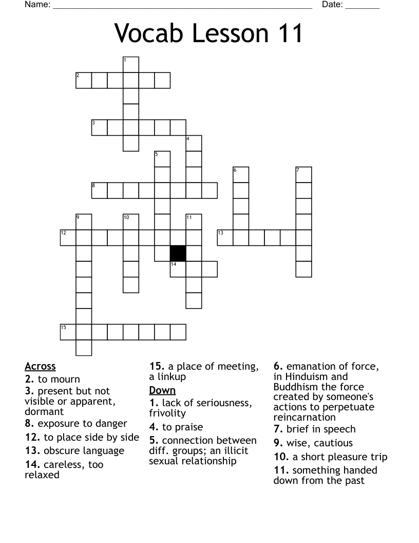 Vocab Lesson 11 Crossword