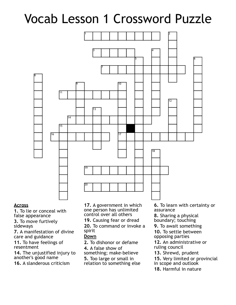 Vocab Lesson 1 Crossword Puzzle