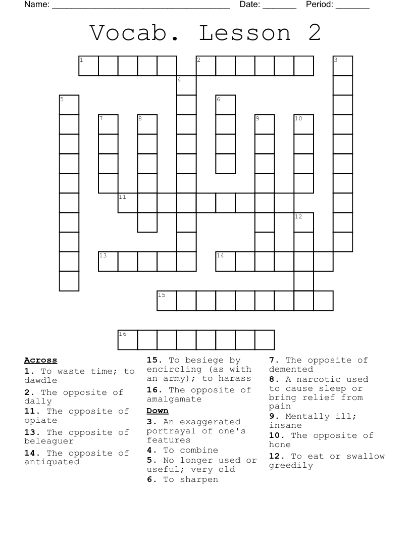 Vocab. Lesson 2 Crossword