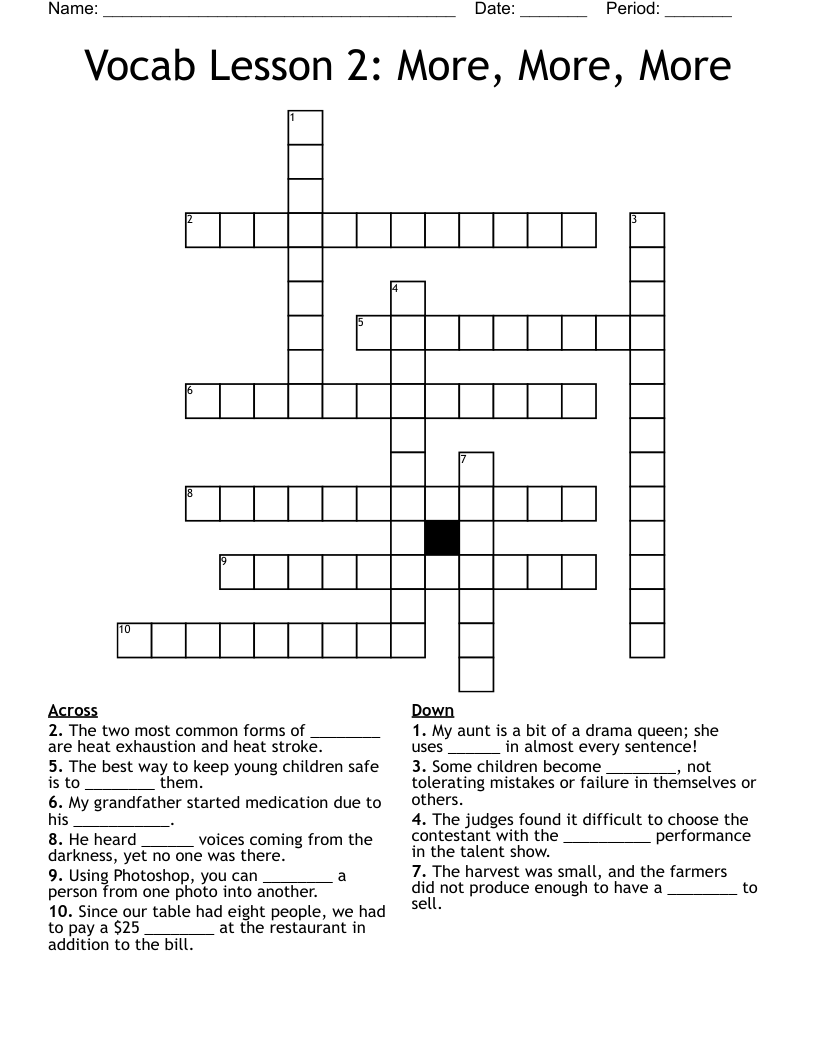 Vocab Lesson 2: More, More, More Crossword
