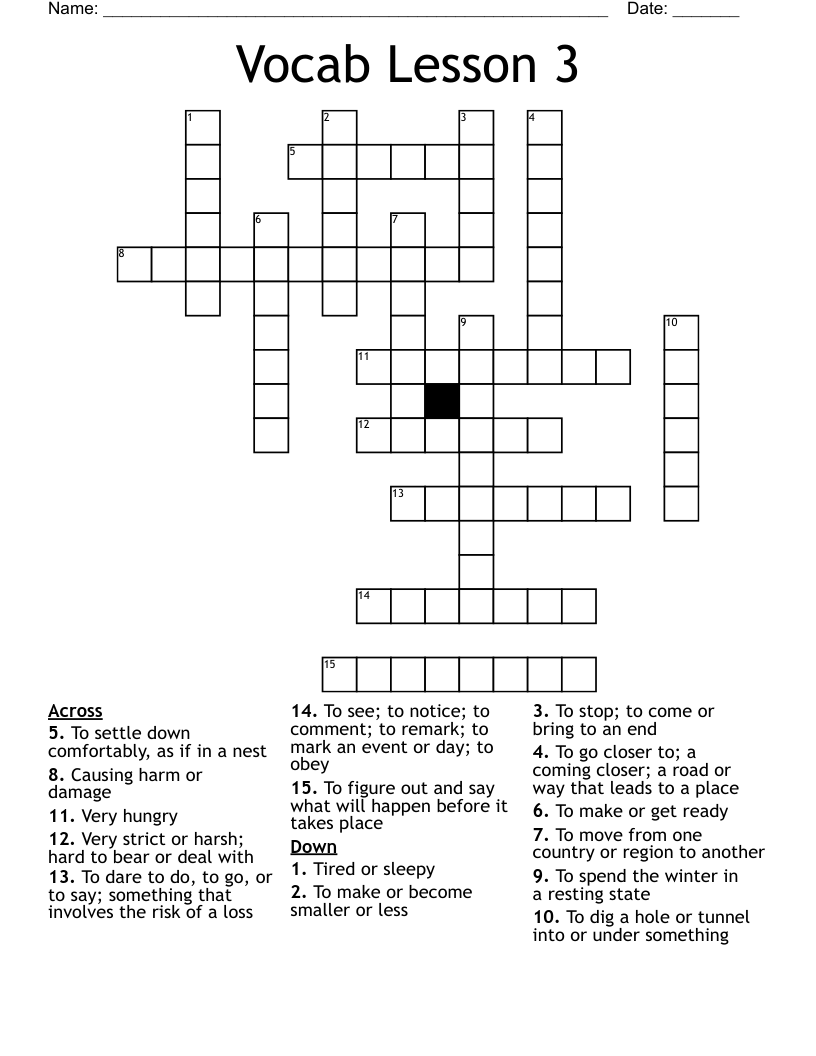 Vocab Lesson 3 Crossword