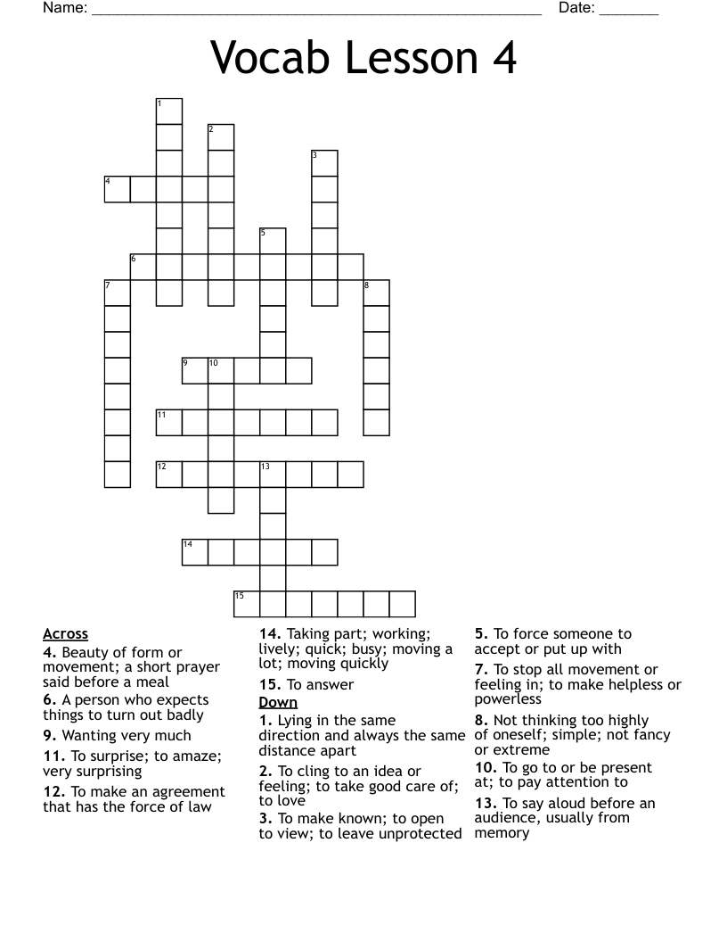 Vocab Lesson 4 Crossword
