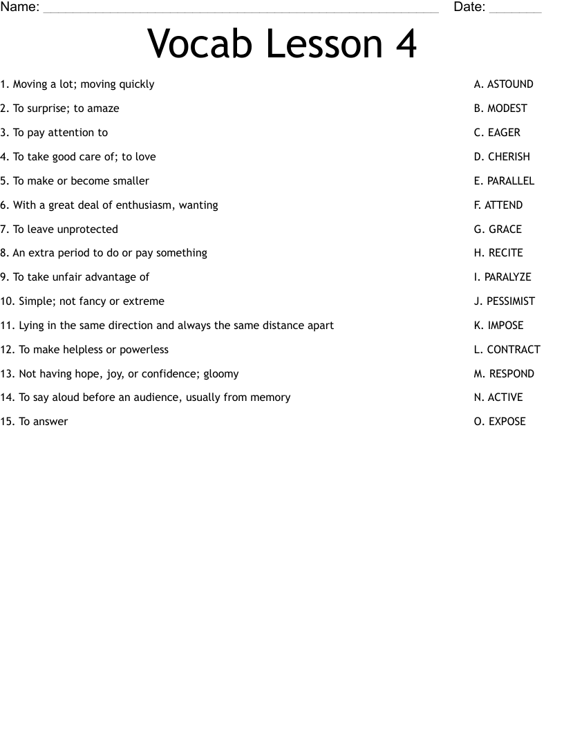 Vocab Lesson 4 Worksheet