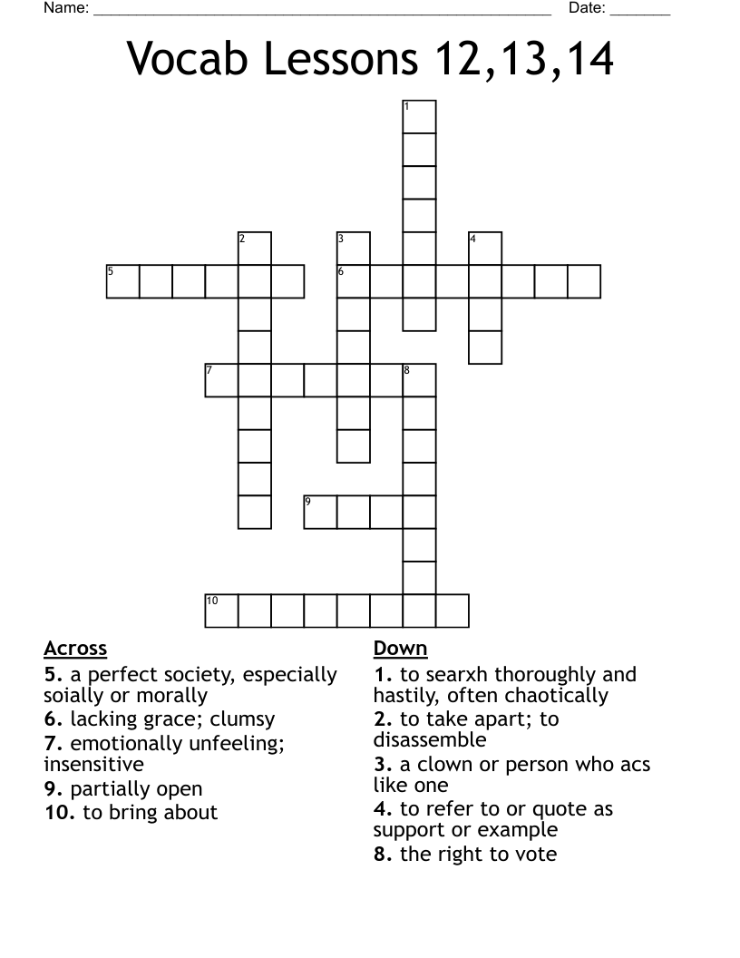 Vocab Lessons 12,13,14 Crossword