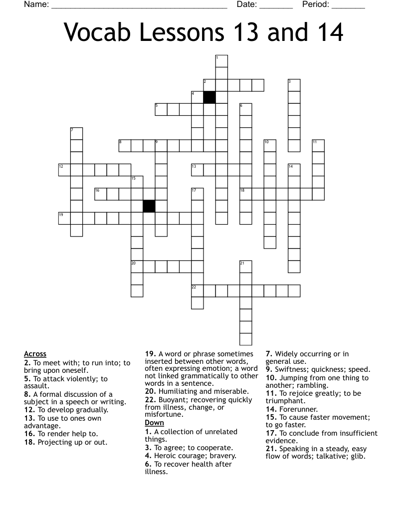 Vocab Lessons 13 and 14 Crossword