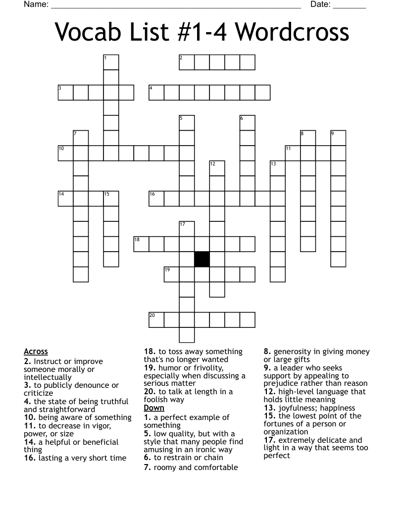 Vocab List #1-4 Wordcross  Crossword