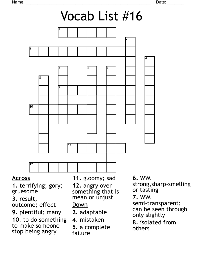 Vocab List #16 Crossword