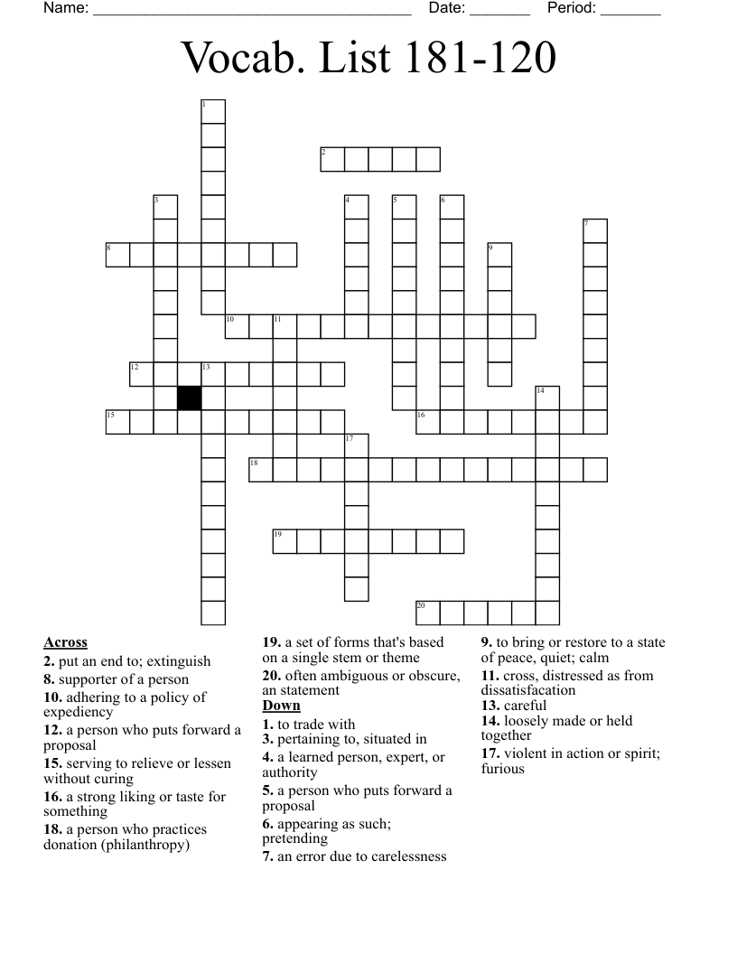 Vocab. List 181-120 Crossword