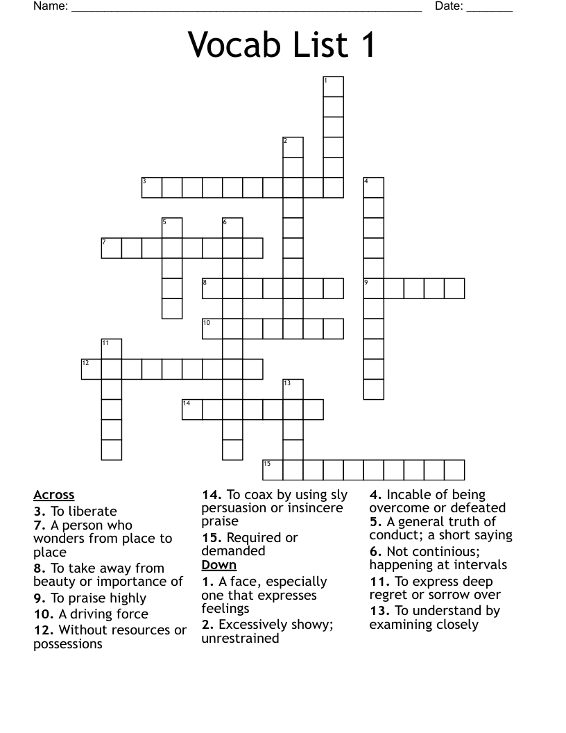 Vocab List 1 Crossword