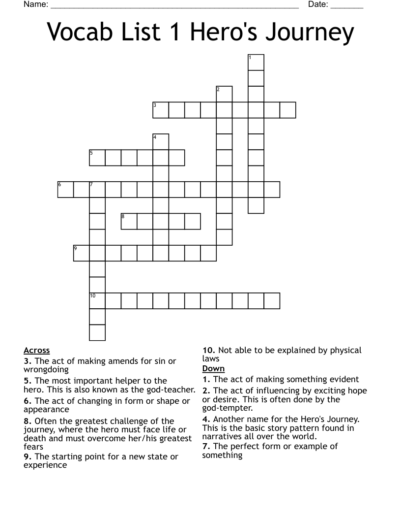 Vocab List 1 Hero's Journey Crossword
