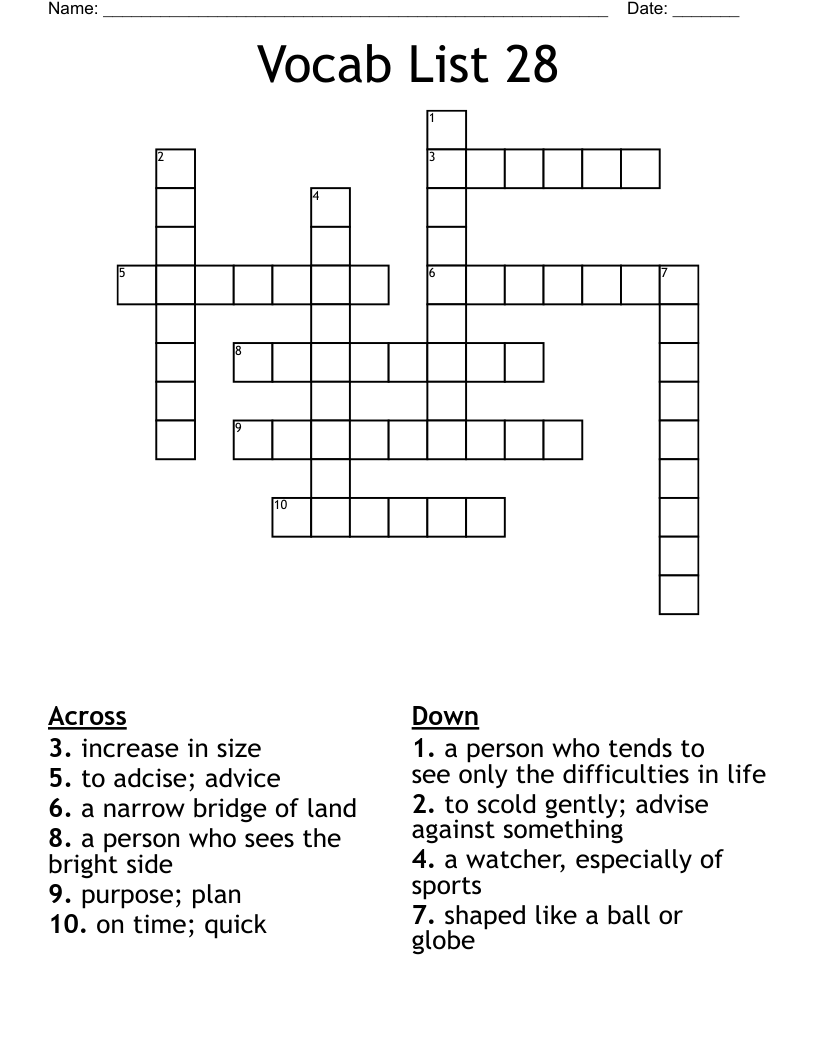 Vocab List 28 Crossword