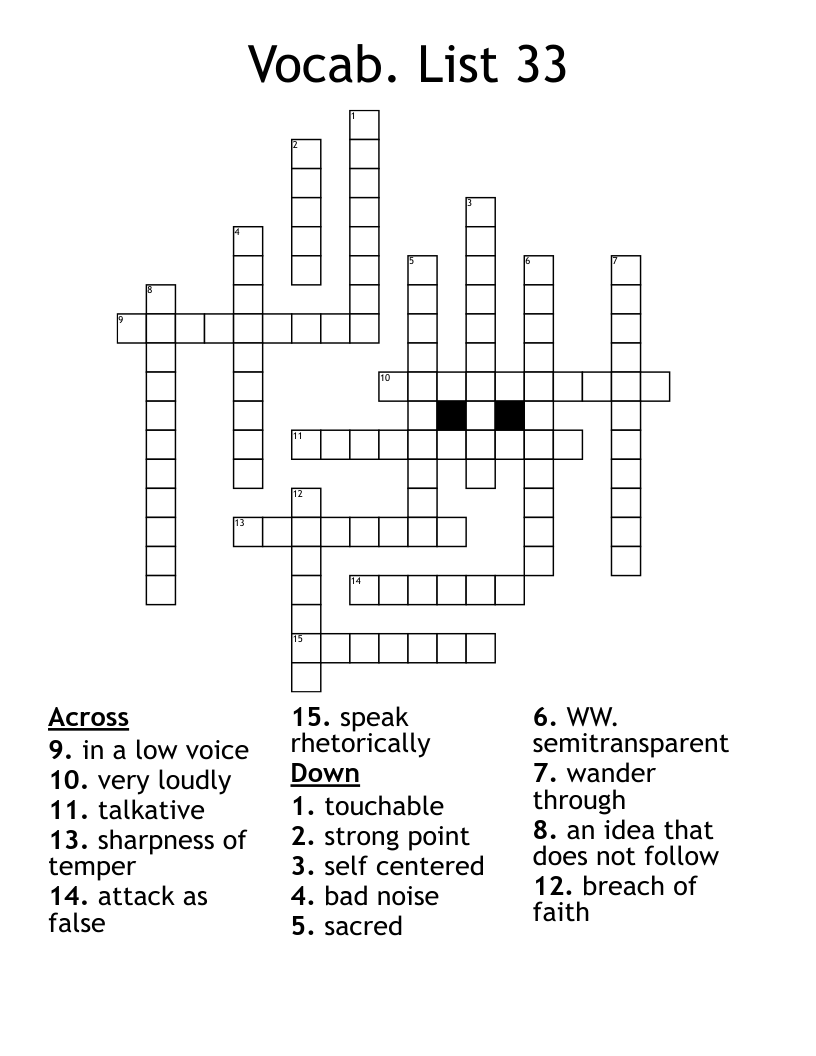 Vocab. List 33 Crossword