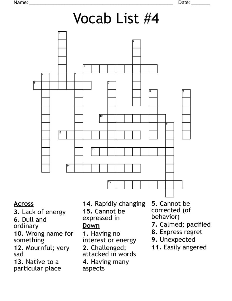 Vocab List #4 Crossword