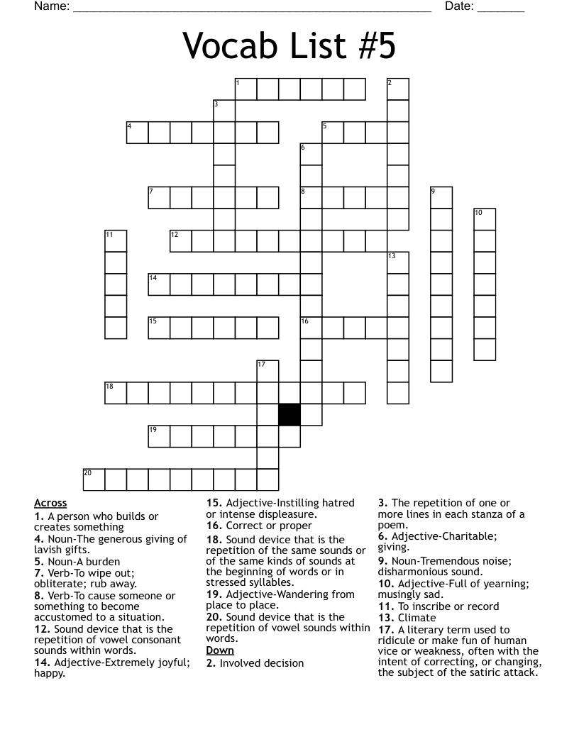 Vocab List #5 Crossword