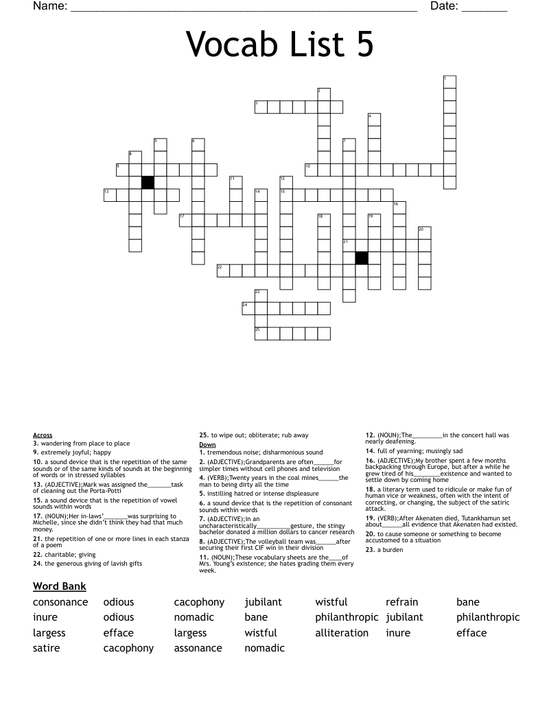 Vocab List 5 Crossword