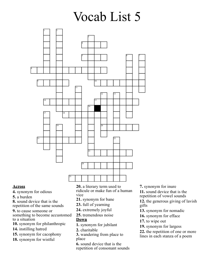 Vocab List 5  Crossword