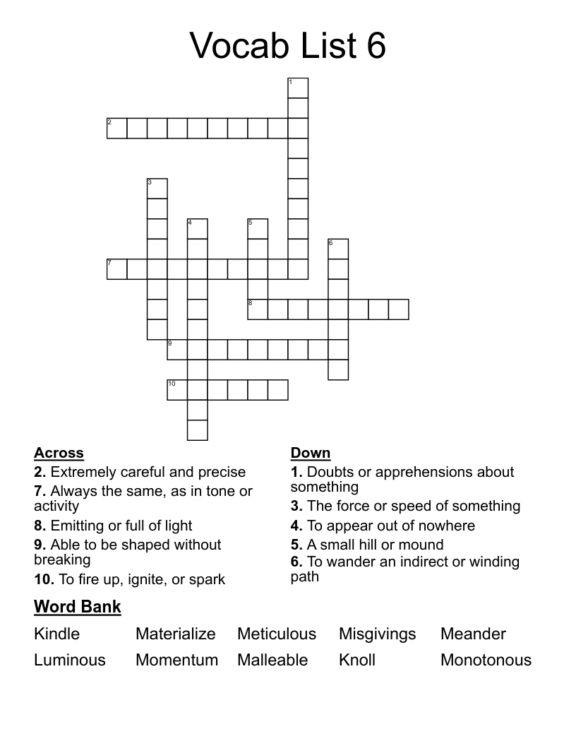 Vocab List 6 Crossword