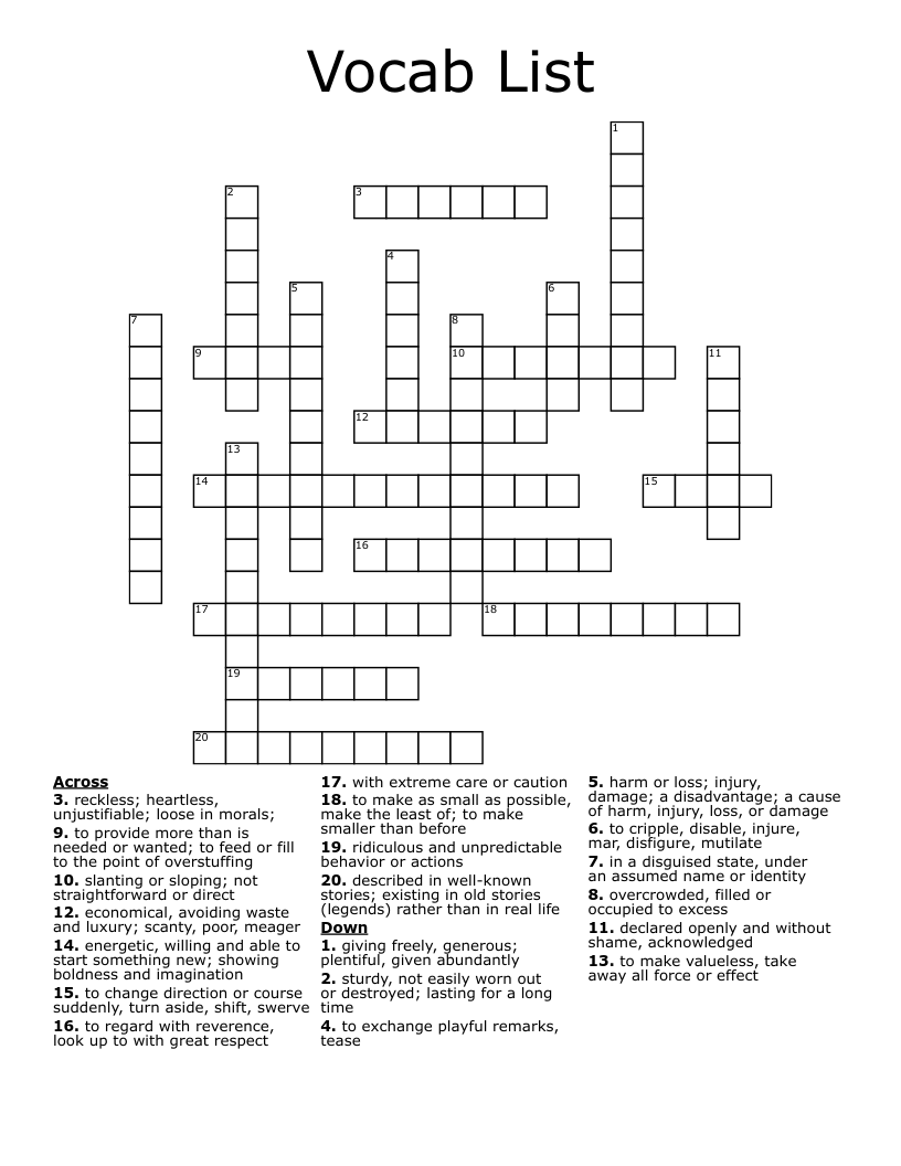Vocab List  Crossword